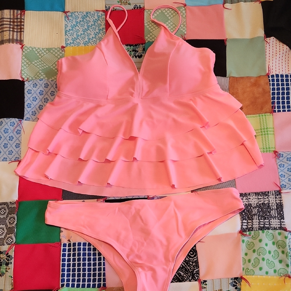 Pink Ruffled Tankini Set